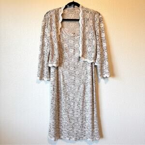 Alex Evenings Silver Metallic Two Piece Set Dress Shrug Women’s 16 Mother Bride